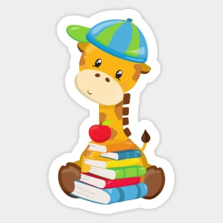 Cute Giraffe, Giraffe Going To School, Books Sticker